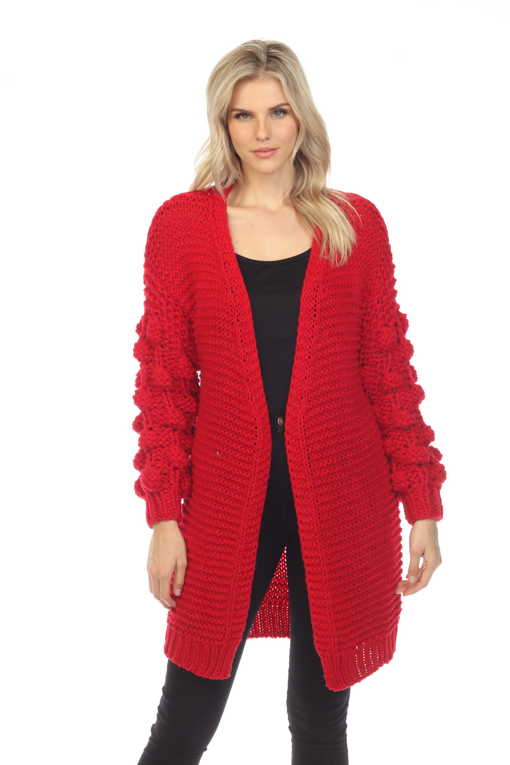 Women's Winter Casual Open Front Pom Pom Long Sleeve Crochet