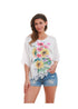 Women's Plus Size Summer Casual Tops Scoop Neck 3/4 Sleeve White Pink Floral Crochet Lace Tunic