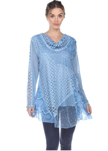 SIMPLY COUTURE Women's Casual Plus Size Lace Blouse Long Sleeve